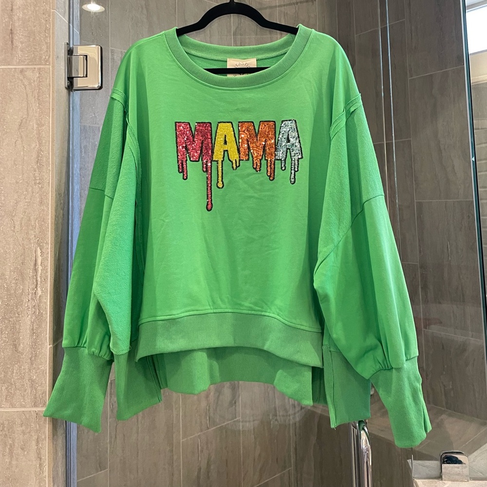 Fantastic Fawn “mama” sequin sweatshirt. Size small